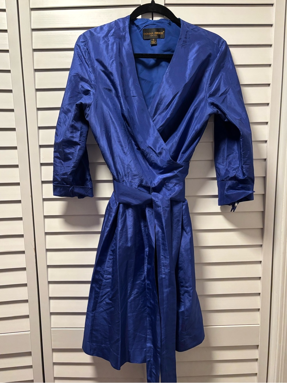 Donna Ricco Royal Blue Wrap Robe - Elegant Women's Dress - 100% Silk